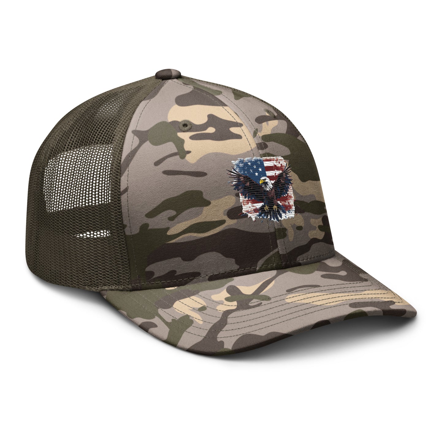 Camouflage Trucker Hat - Embroidered USA Flag with Eagle