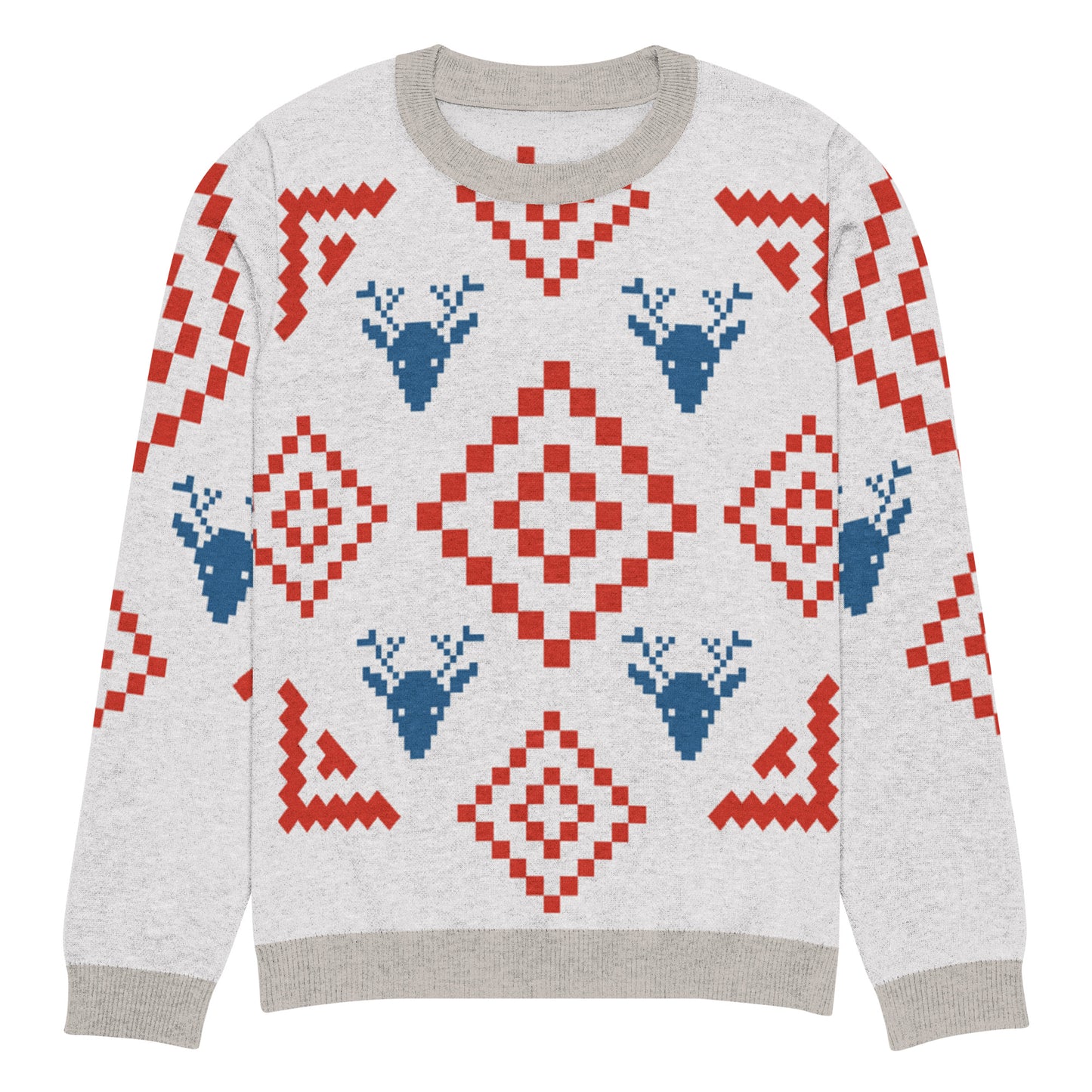 Festive Reindeer Knit Crew Neck Sweater – Cozy Holiday Unisex Pullover