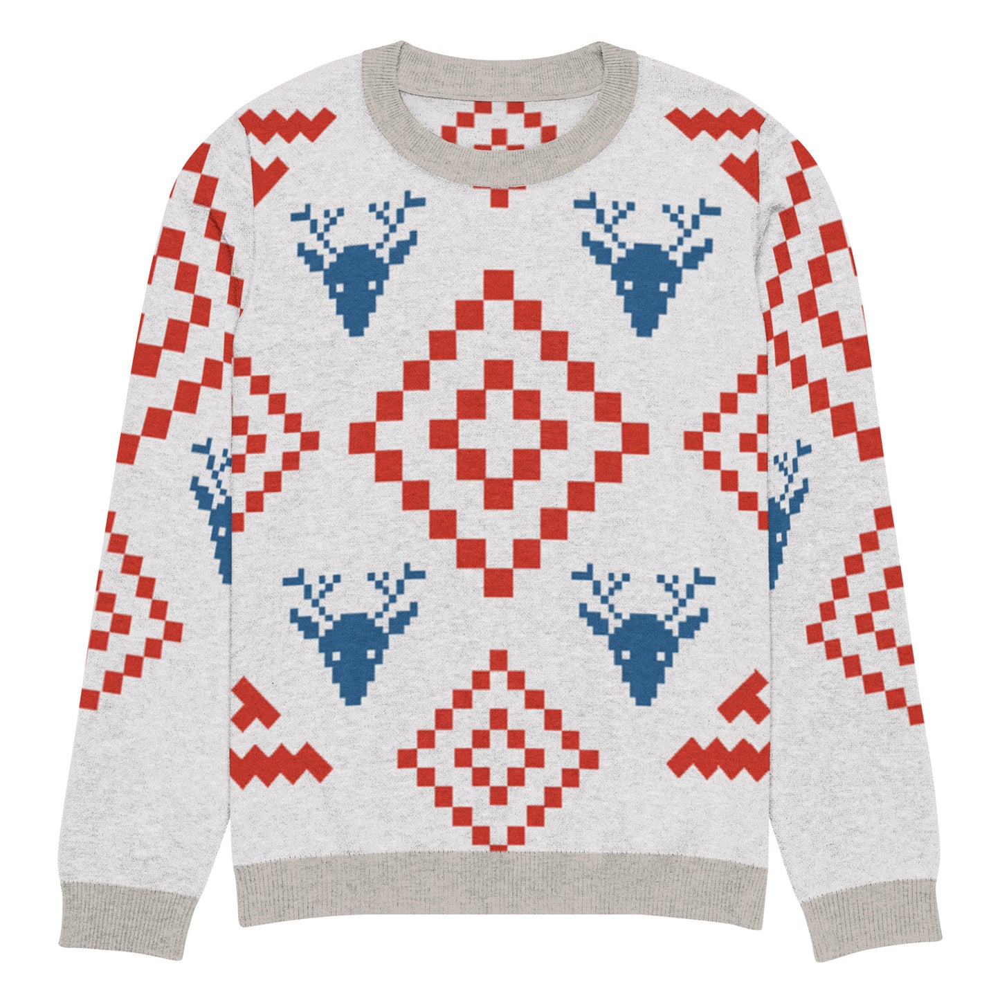 Festive Reindeer Knit Crew Neck Sweater – Cozy Holiday Unisex Pullover