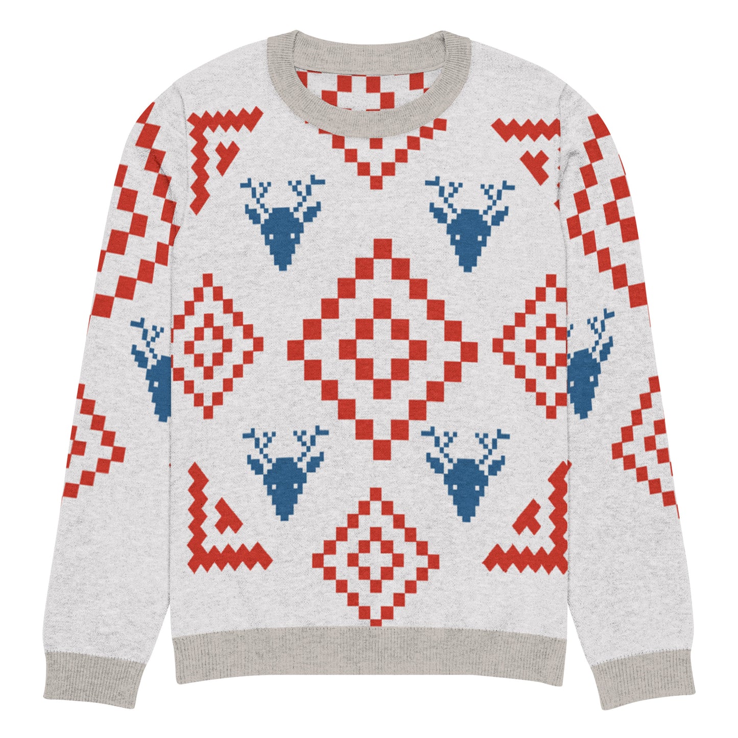 Festive Reindeer Knit Crew Neck Sweater – Cozy Holiday Unisex Pullover