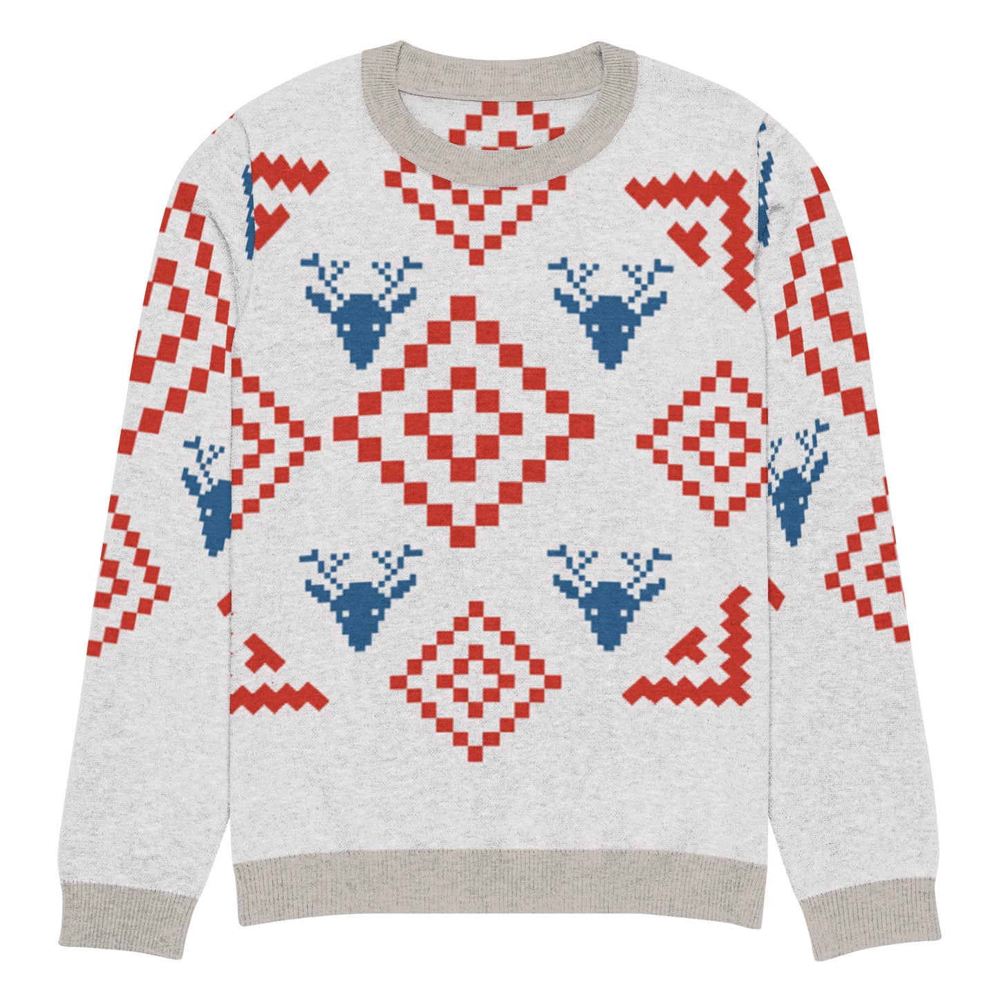 Festive Reindeer Knit Crew Neck Sweater – Cozy Holiday Unisex Pullover