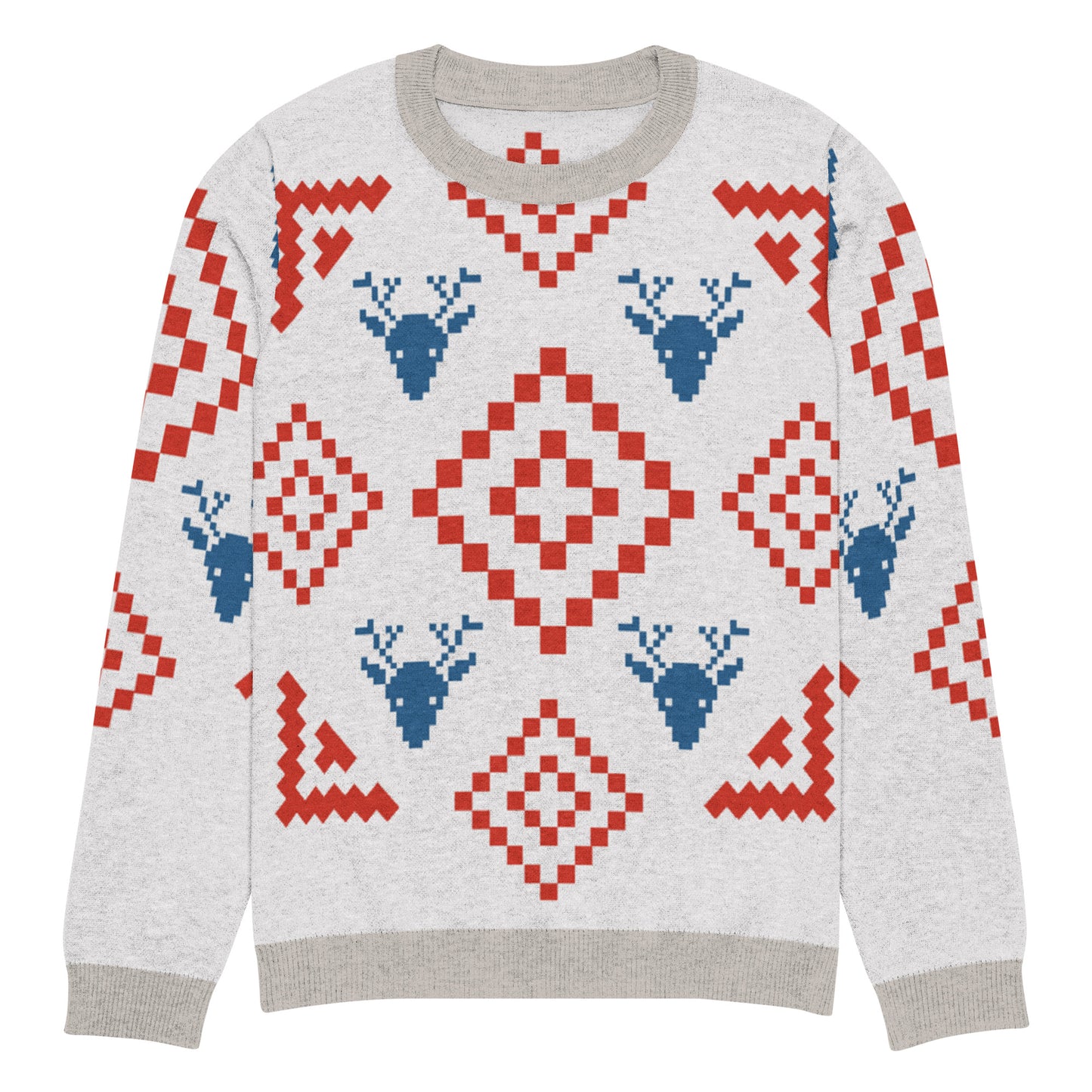 Festive Reindeer Knit Crew Neck Sweater – Cozy Holiday Unisex Pullover