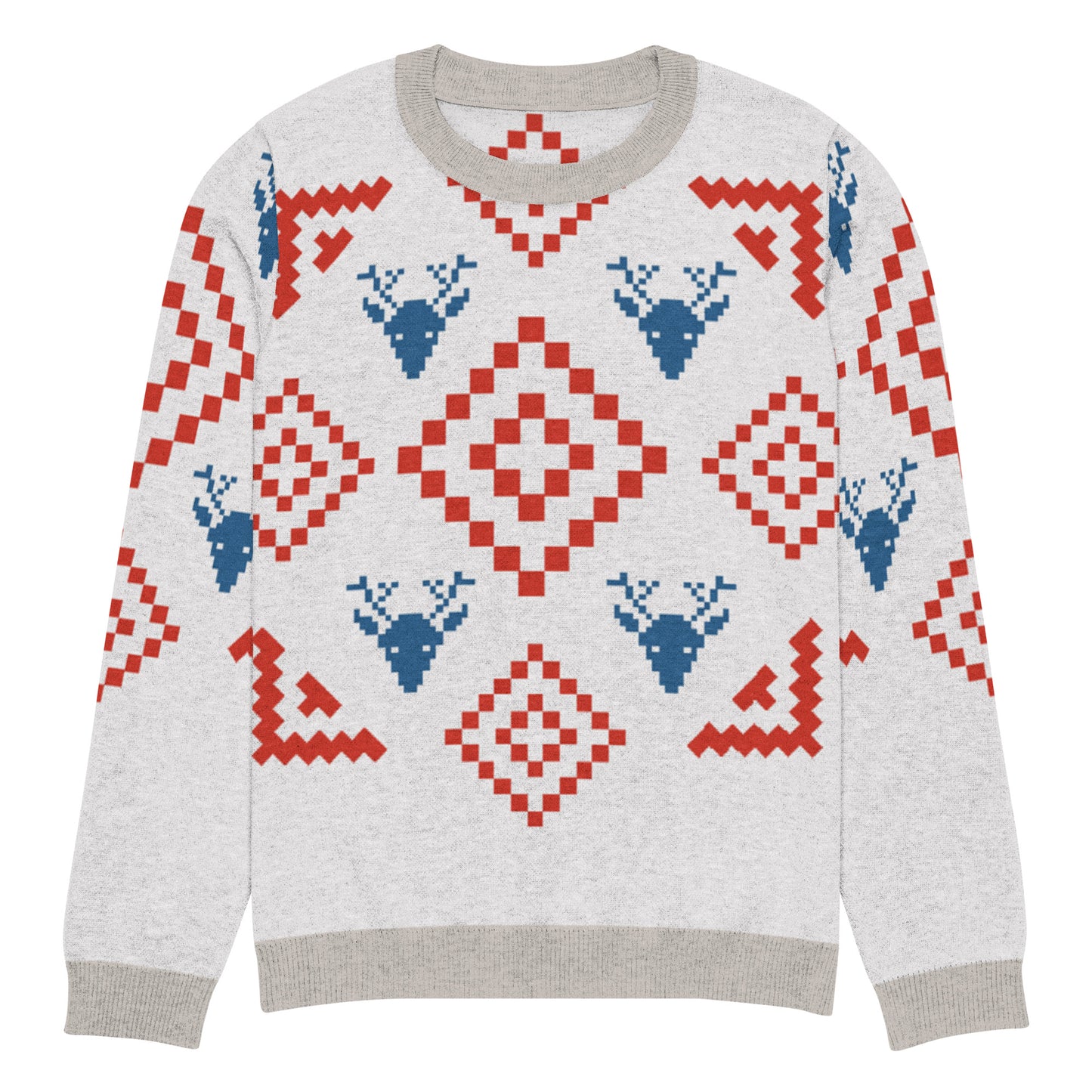 Festive Reindeer Knit Crew Neck Sweater – Cozy Holiday Unisex Pullover