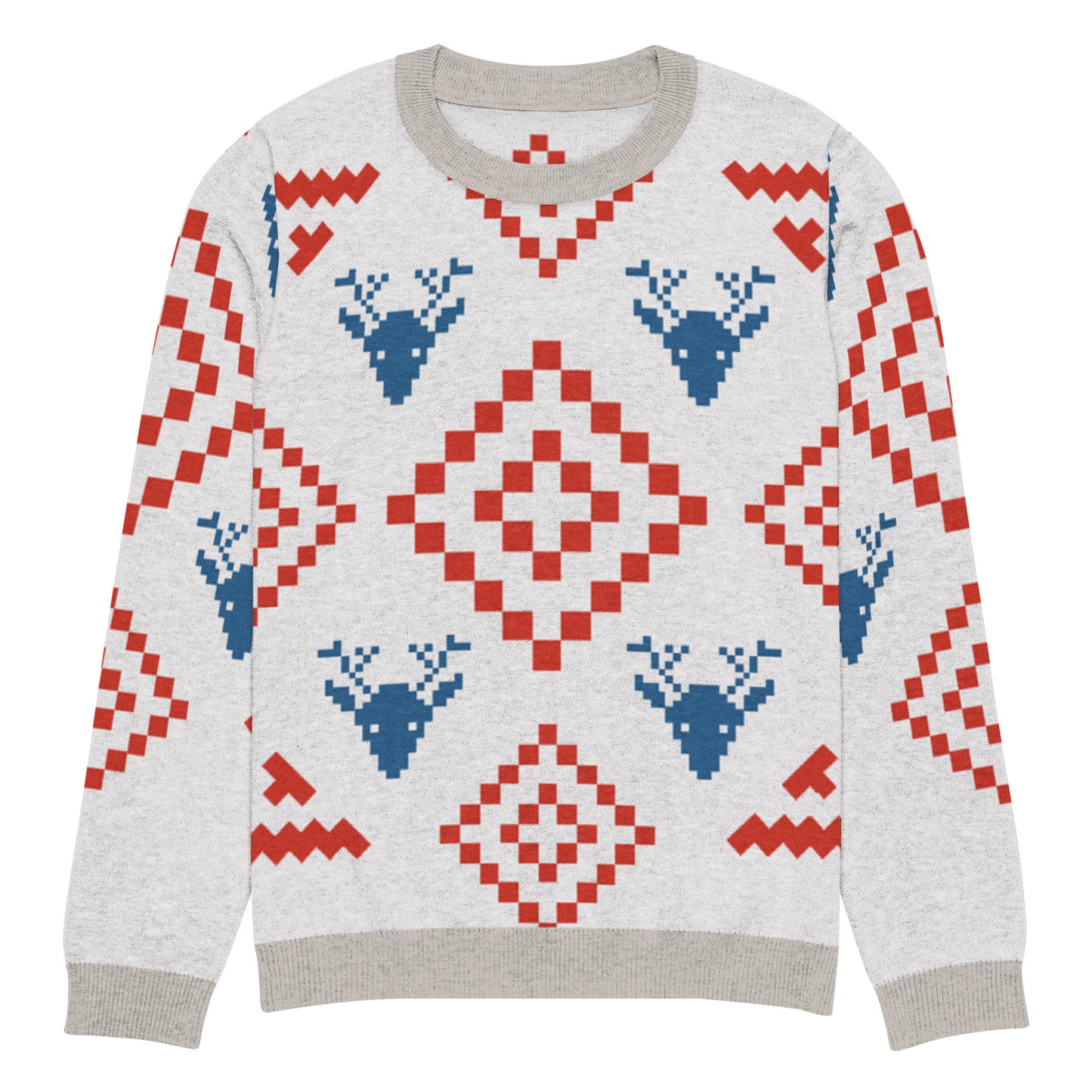 Festive Reindeer Knit Crew Neck Sweater – Cozy Holiday Unisex Pullover
