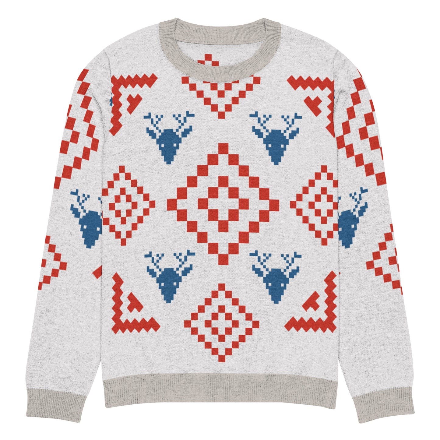 Festive Reindeer Knit Crew Neck Sweater – Cozy Holiday Unisex Pullover