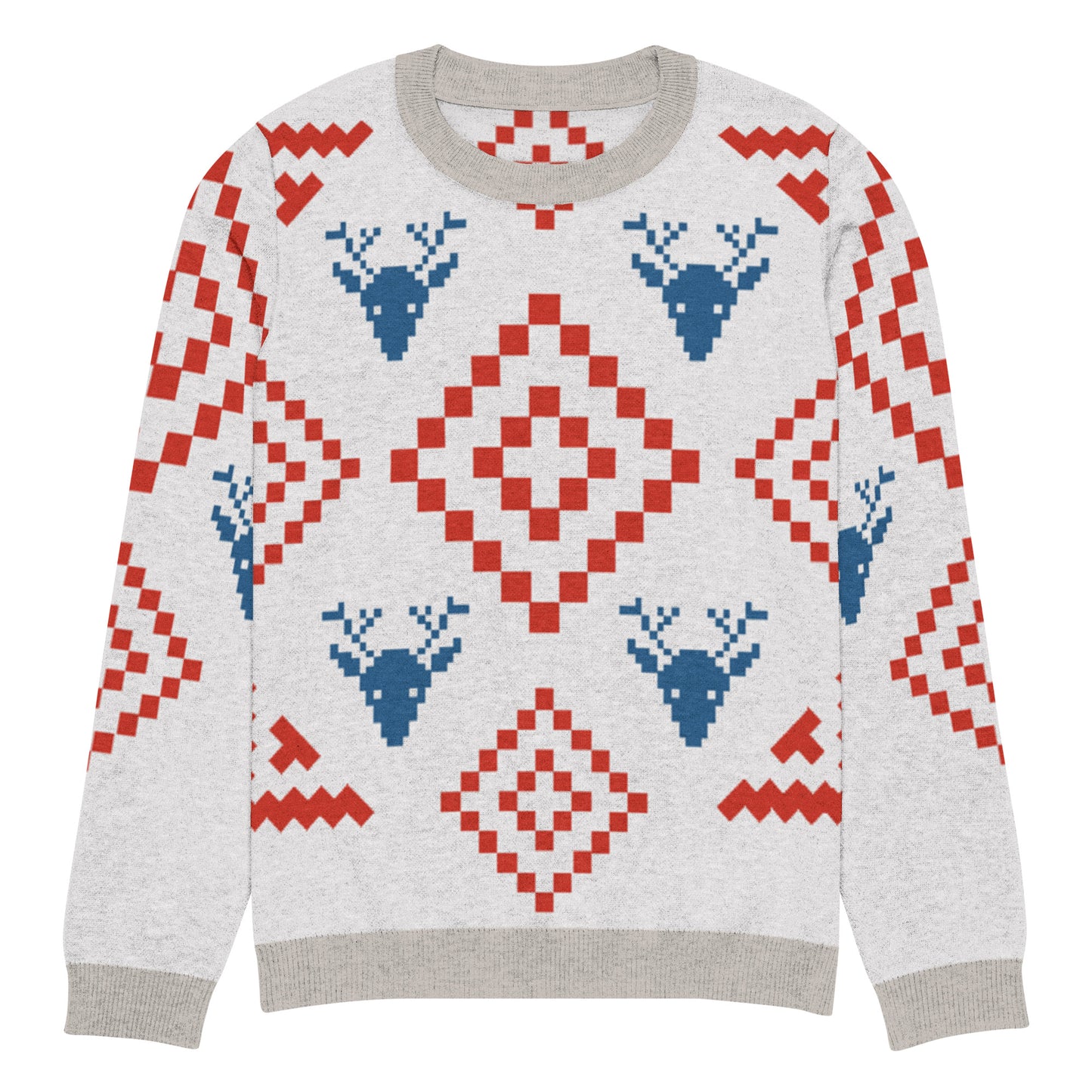 Festive Reindeer Knit Crew Neck Sweater – Cozy Holiday Unisex Pullover
