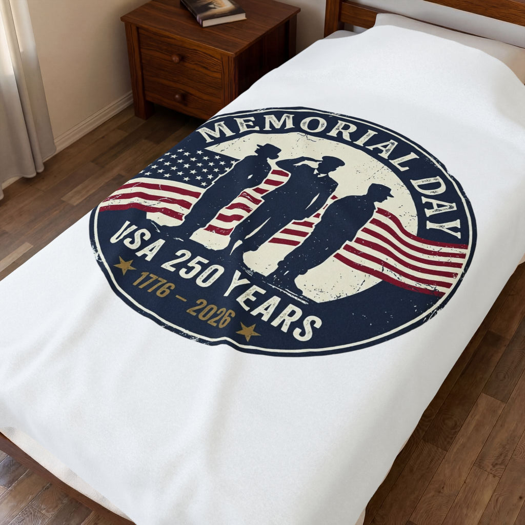 Memorial Day USA 250 Years Velveteen Blanket | vintage distressed, red white blue