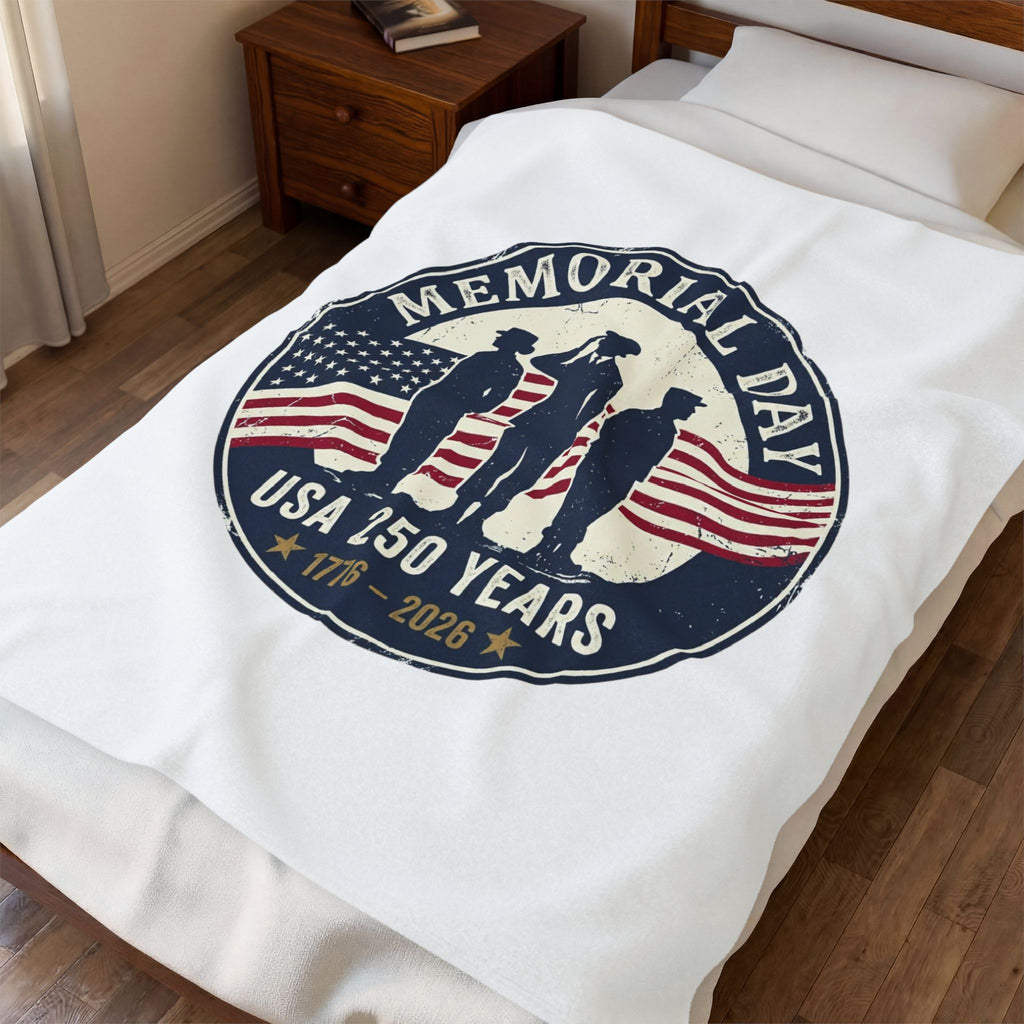 Memorial Day USA 250 Years Velveteen Blanket | vintage distressed, red white blue