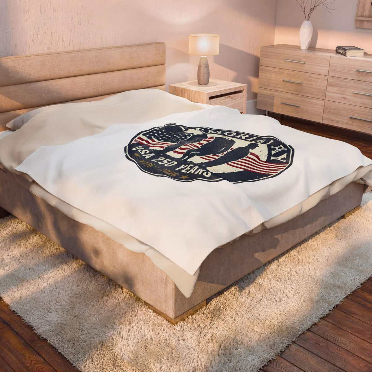 Memorial Day USA 250 Years Velveteen Blanket | vintage distressed, red white blue