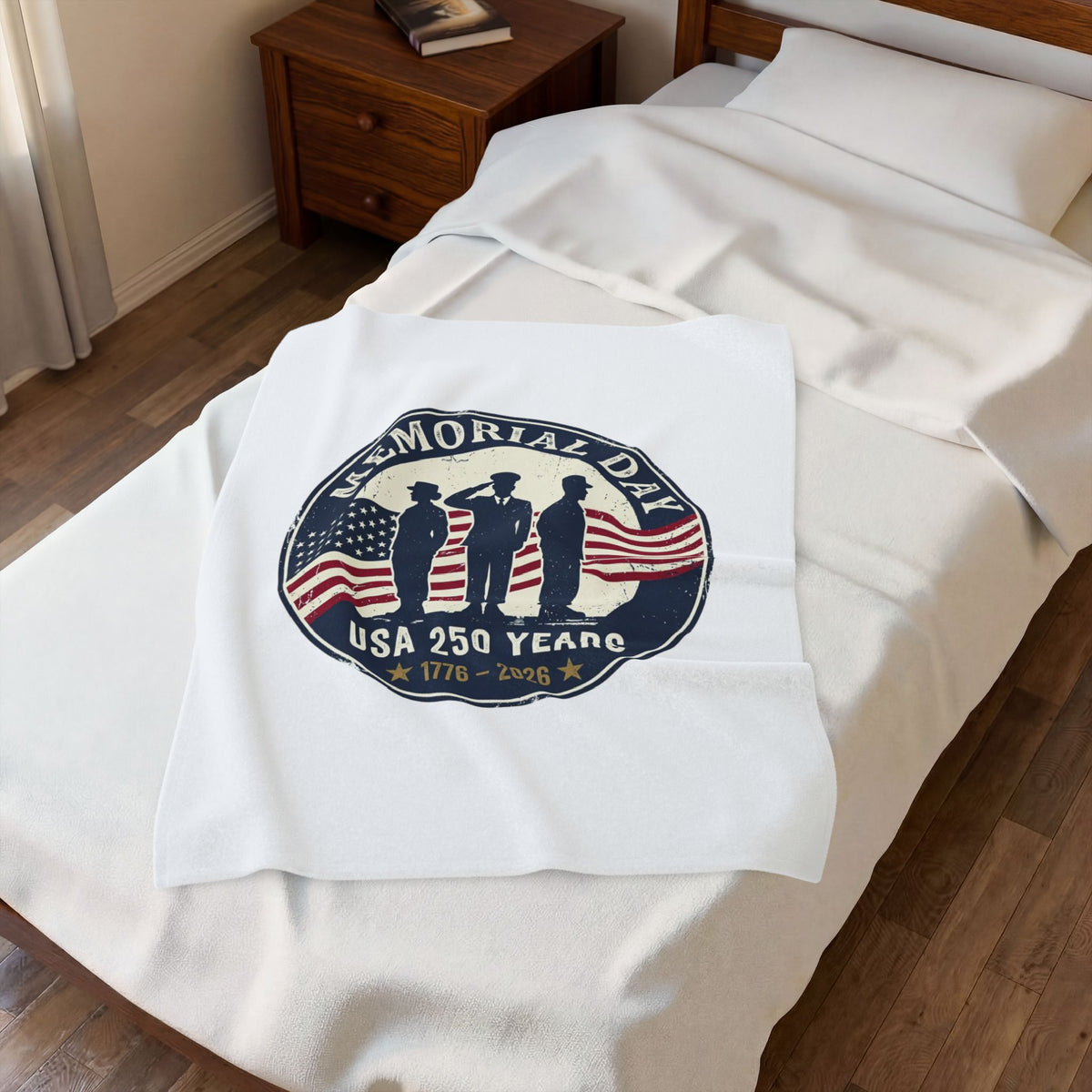 Memorial Day USA 250 Years Velveteen Blanket | vintage distressed, red white blue