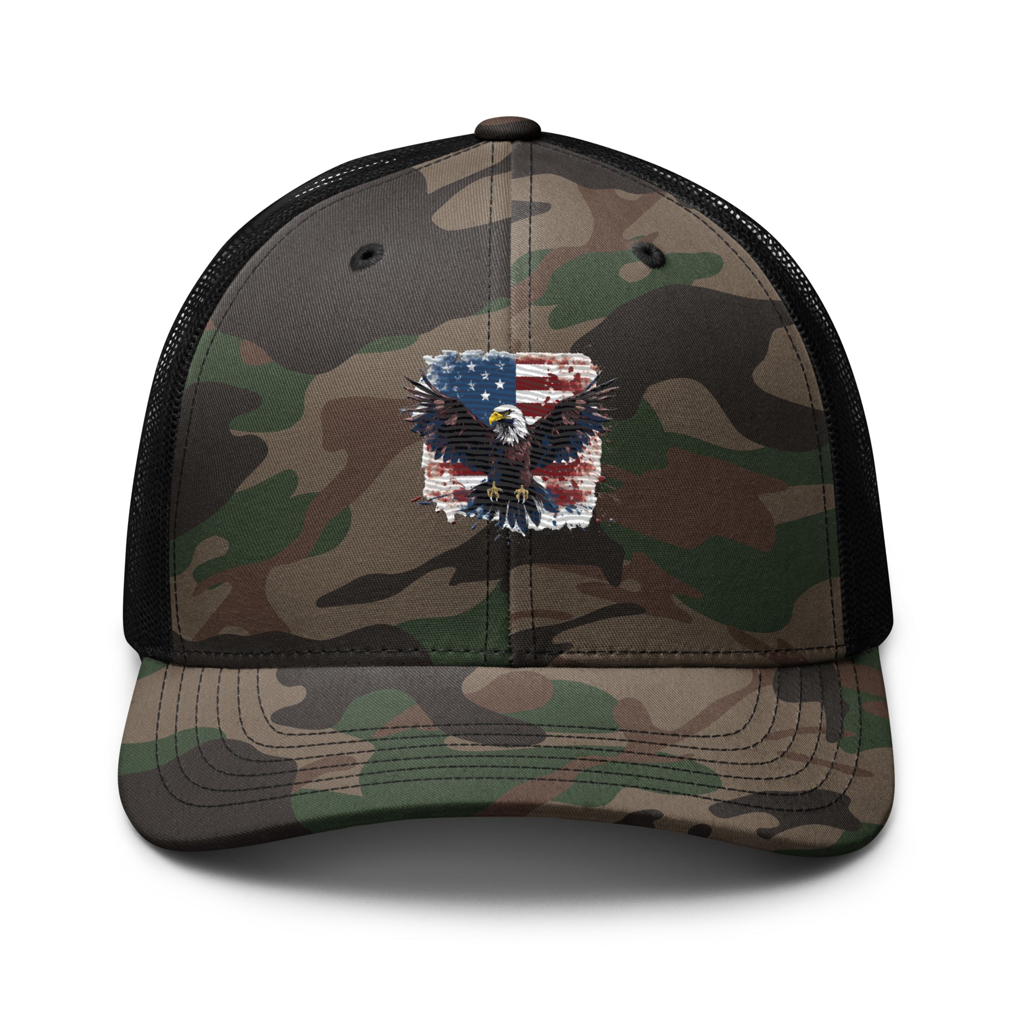 Camouflage Trucker Hat - Embroidered USA Flag with Eagle