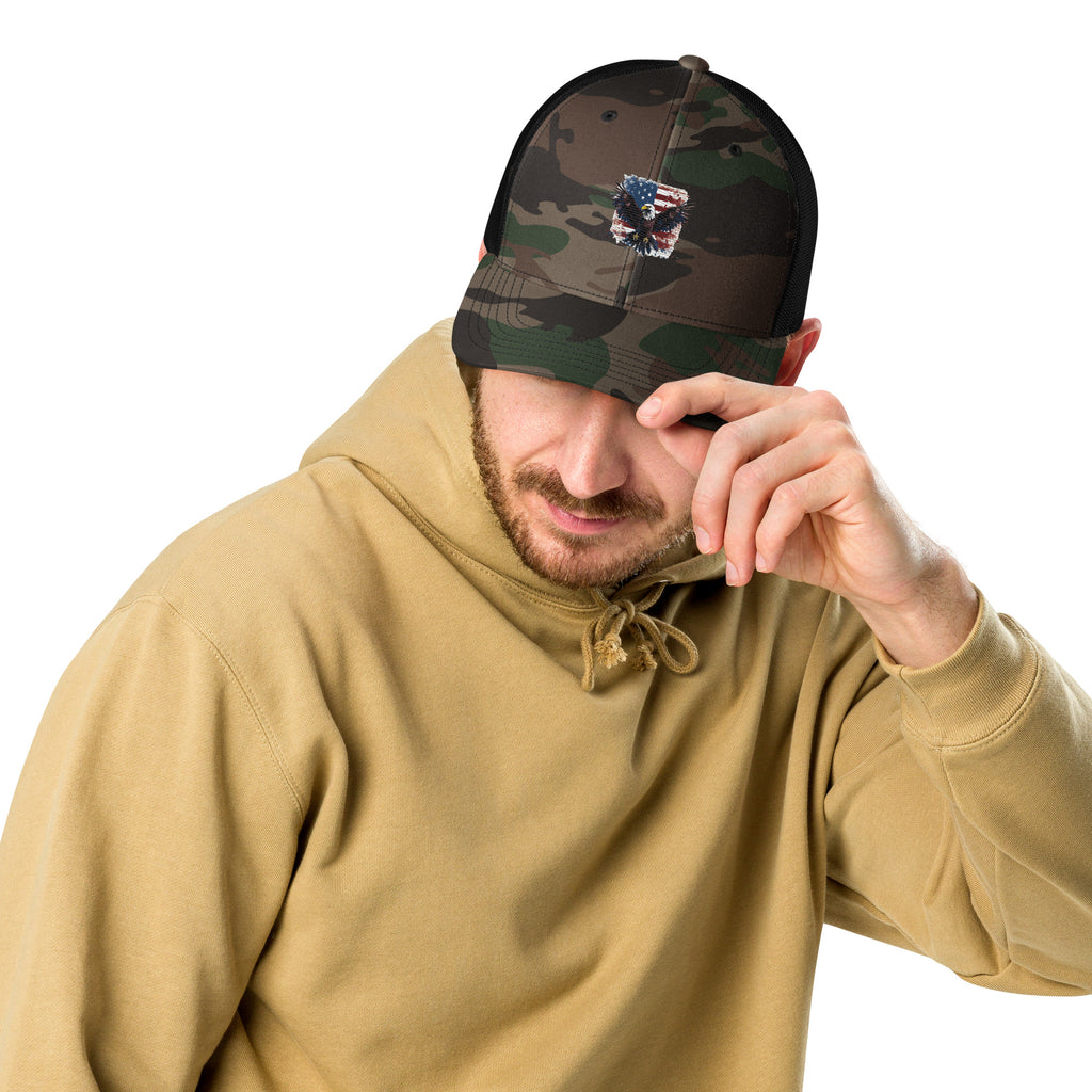 Camouflage Trucker Hat - Embroidered USA Flag with Eagle