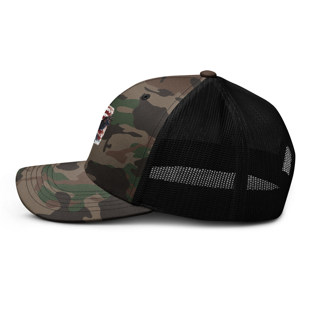 Camouflage Trucker Hat - Embroidered USA Flag with Eagle