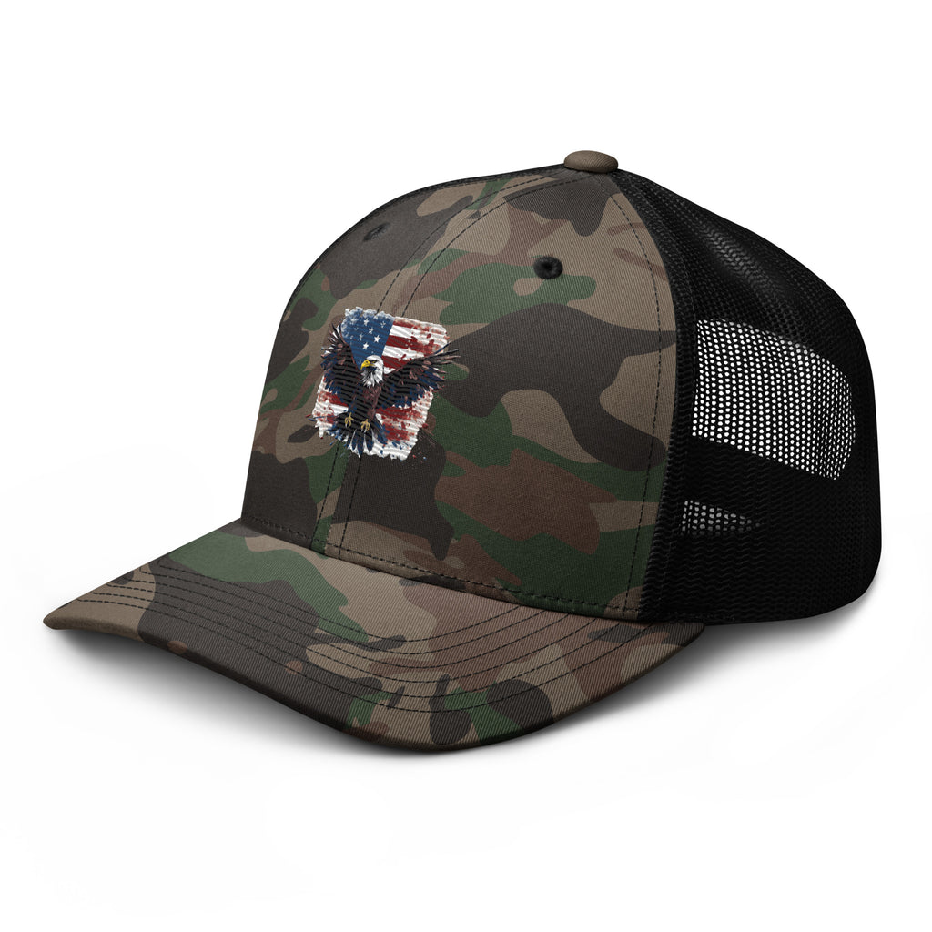 Camouflage Trucker Hat - Embroidered USA Flag with Eagle
