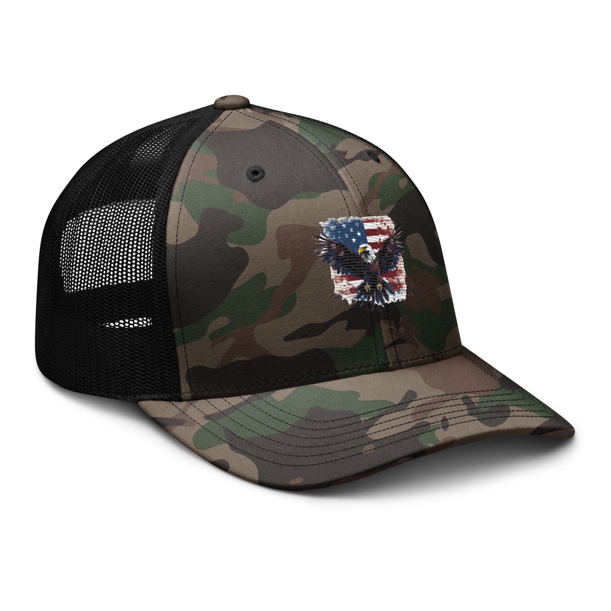 Camouflage Trucker Hat - Embroidered USA Flag with Eagle