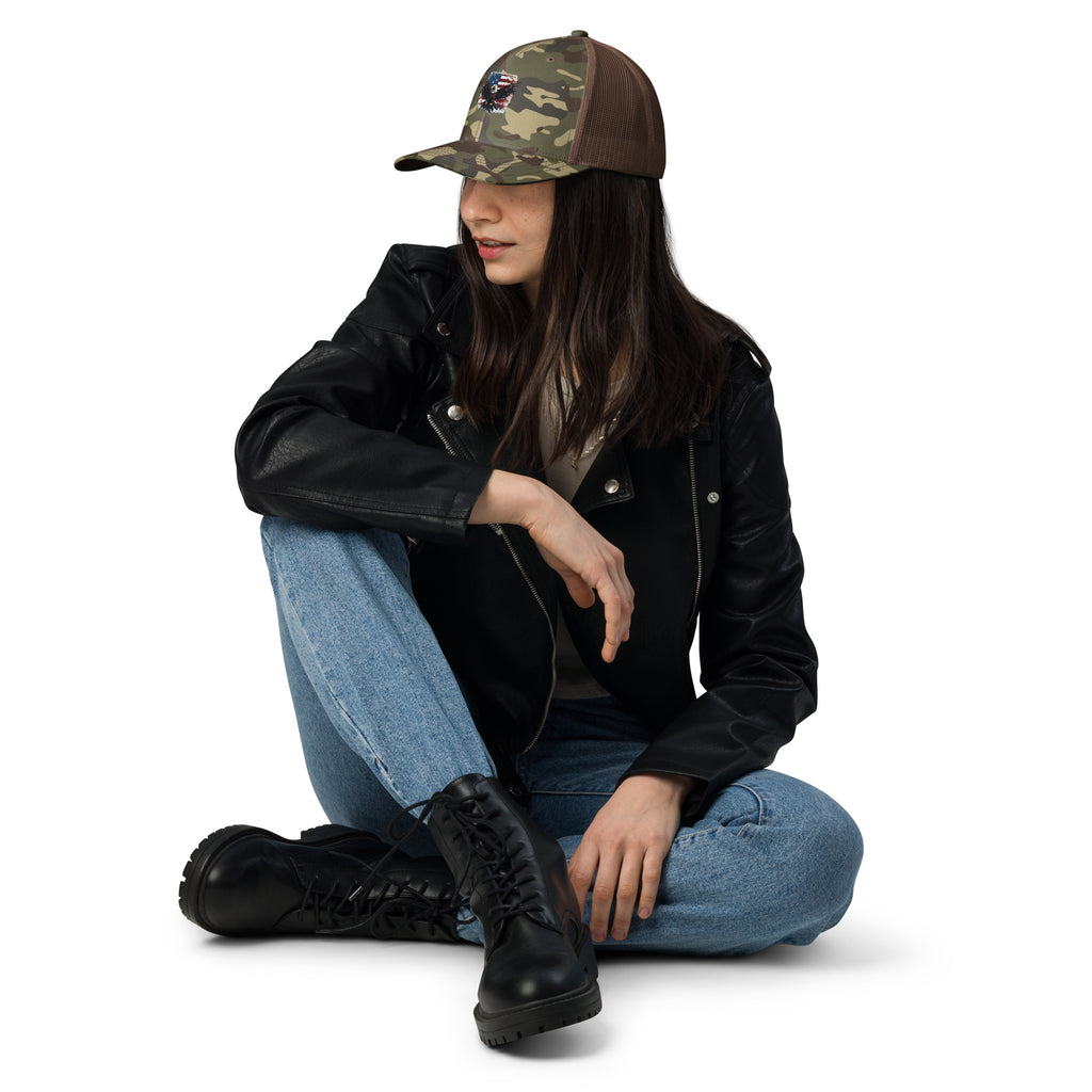 Camouflage Trucker Hat - Embroidered USA Flag with Eagle