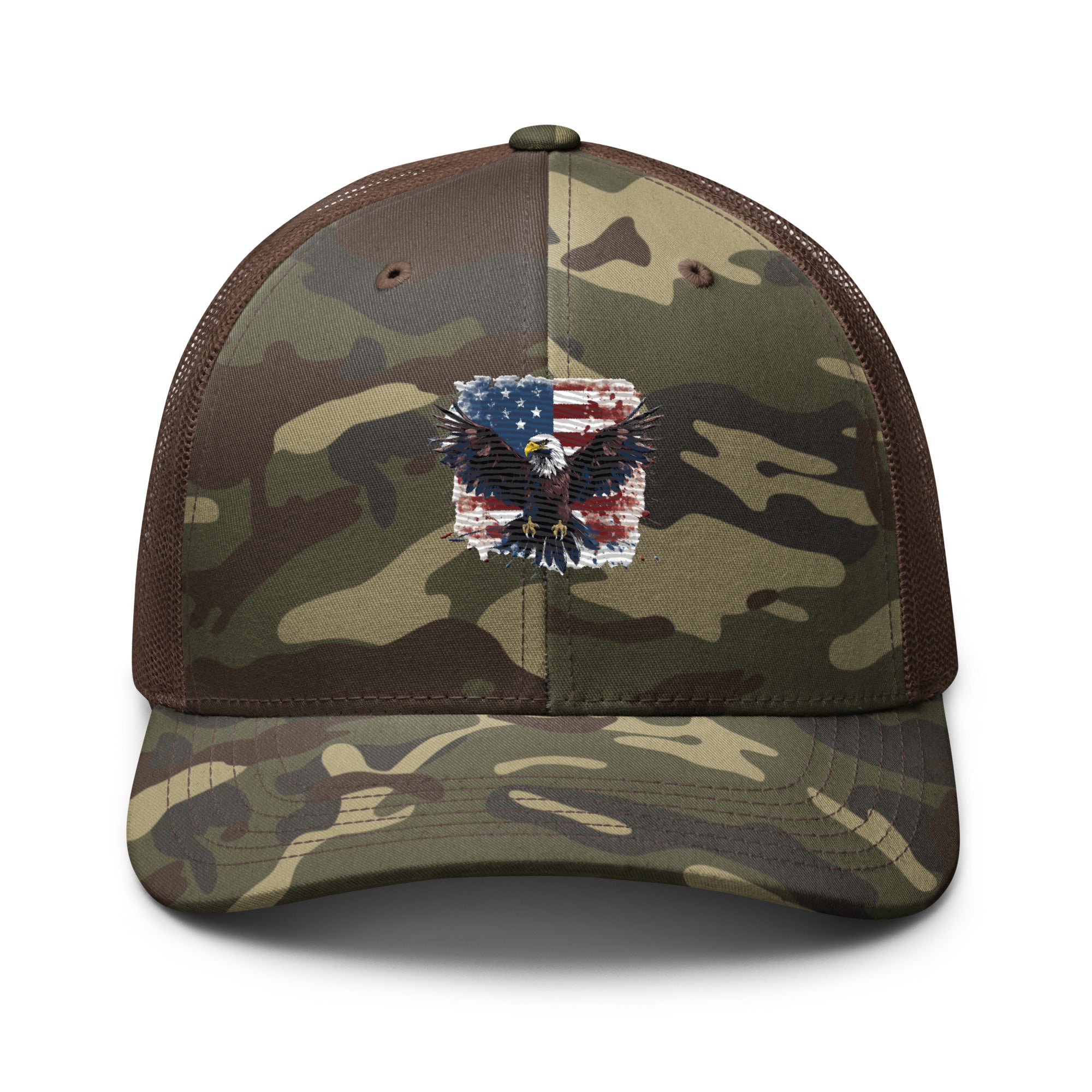 Camouflage Trucker Hat - Embroidered USA Flag with Eagle