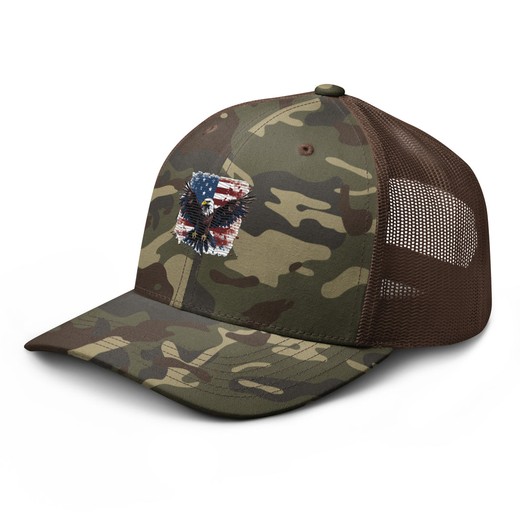 Camouflage Trucker Hat - Embroidered USA Flag with Eagle