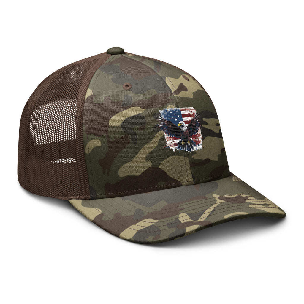 Camouflage Trucker Hat - Embroidered USA Flag with Eagle