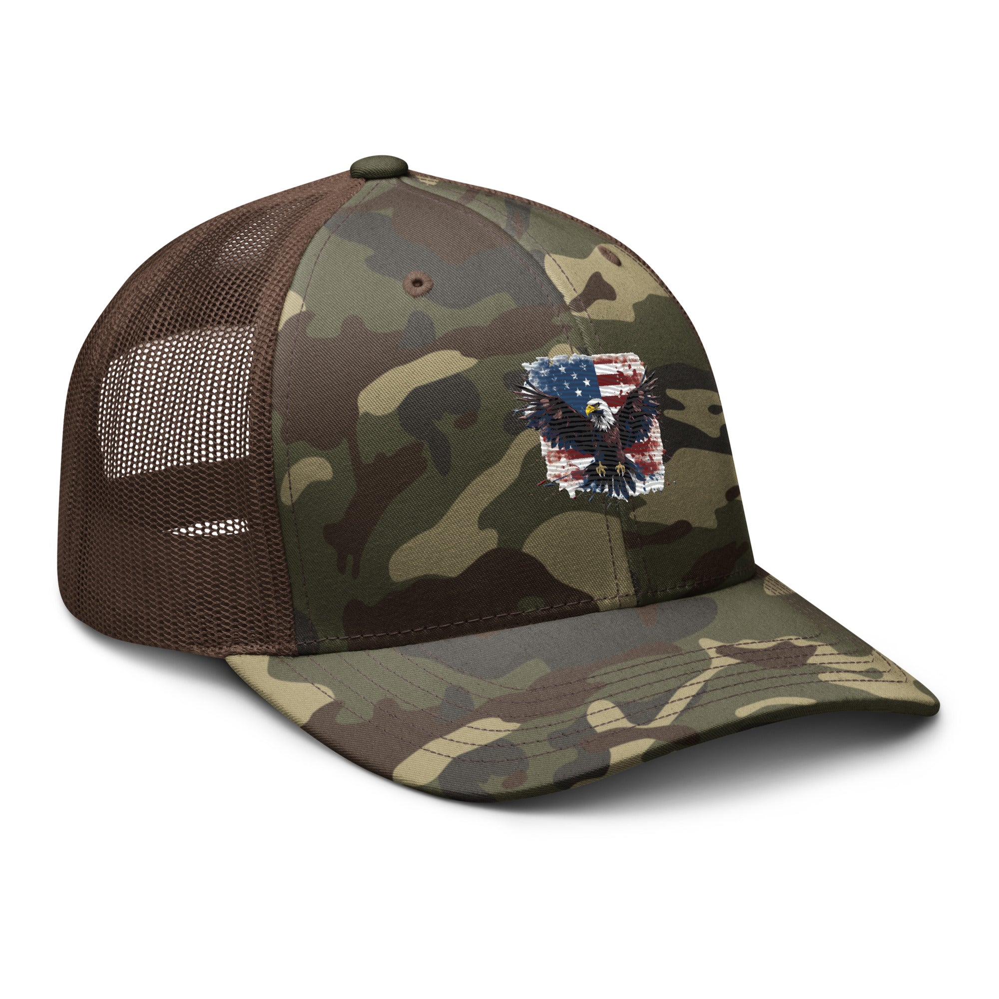 Camouflage Trucker Hat - Embroidered USA Flag with Eagle