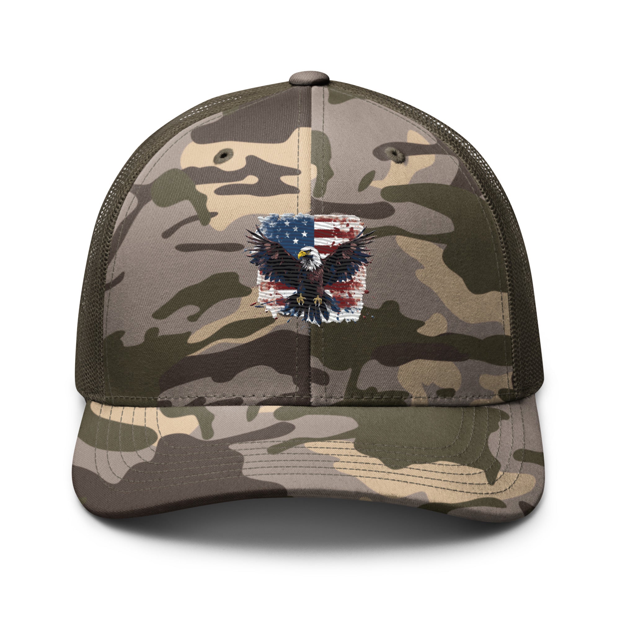 Camouflage Trucker Hat - Embroidered USA Flag with Eagle