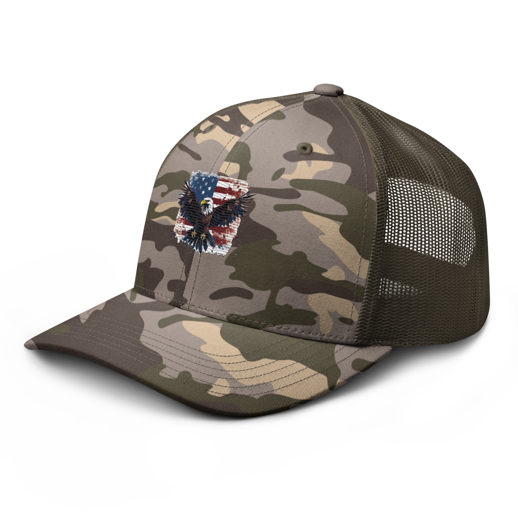 Camouflage Trucker Hat - Embroidered USA Flag with Eagle