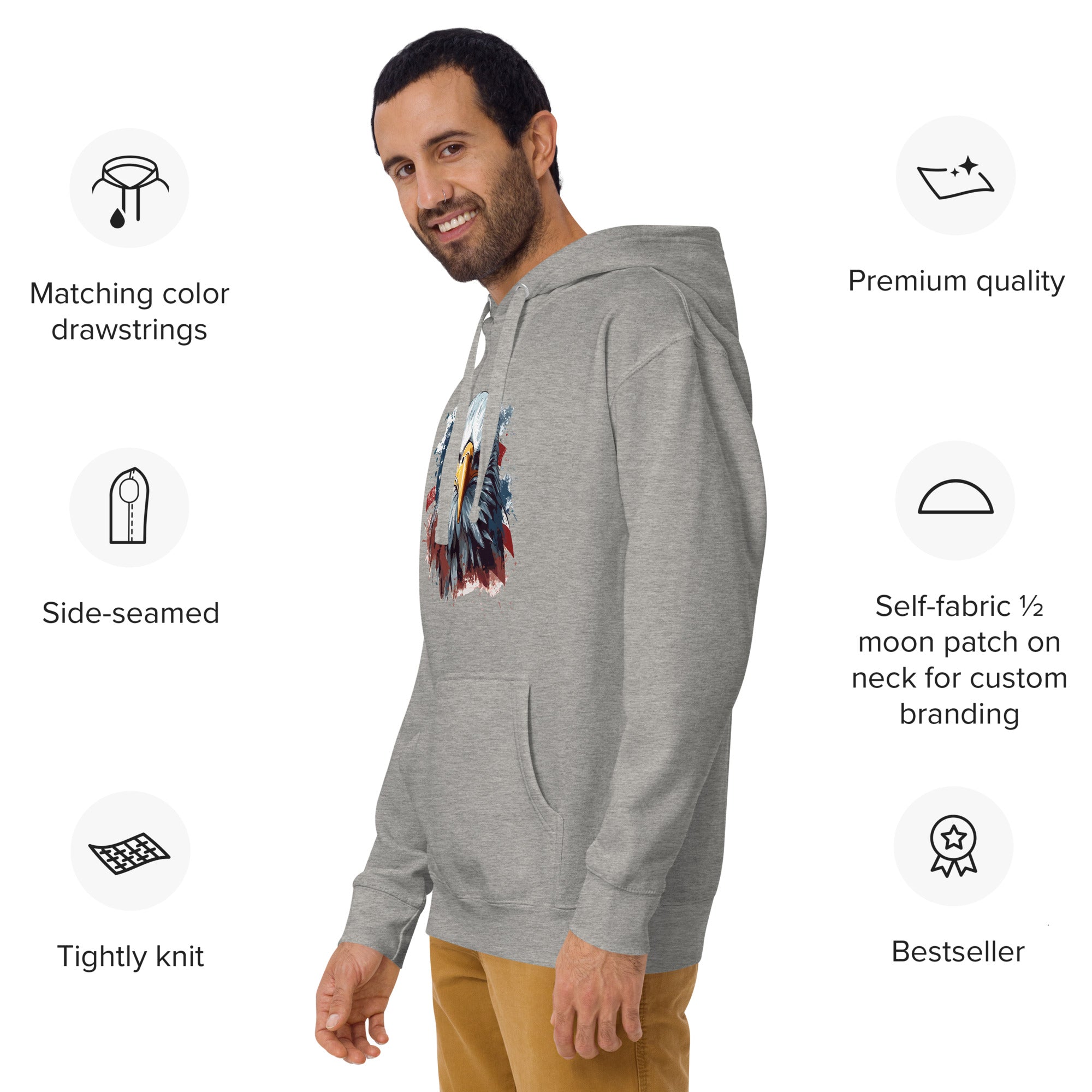 Unisex Premium Hoodie - Eagle Stare with US Flag