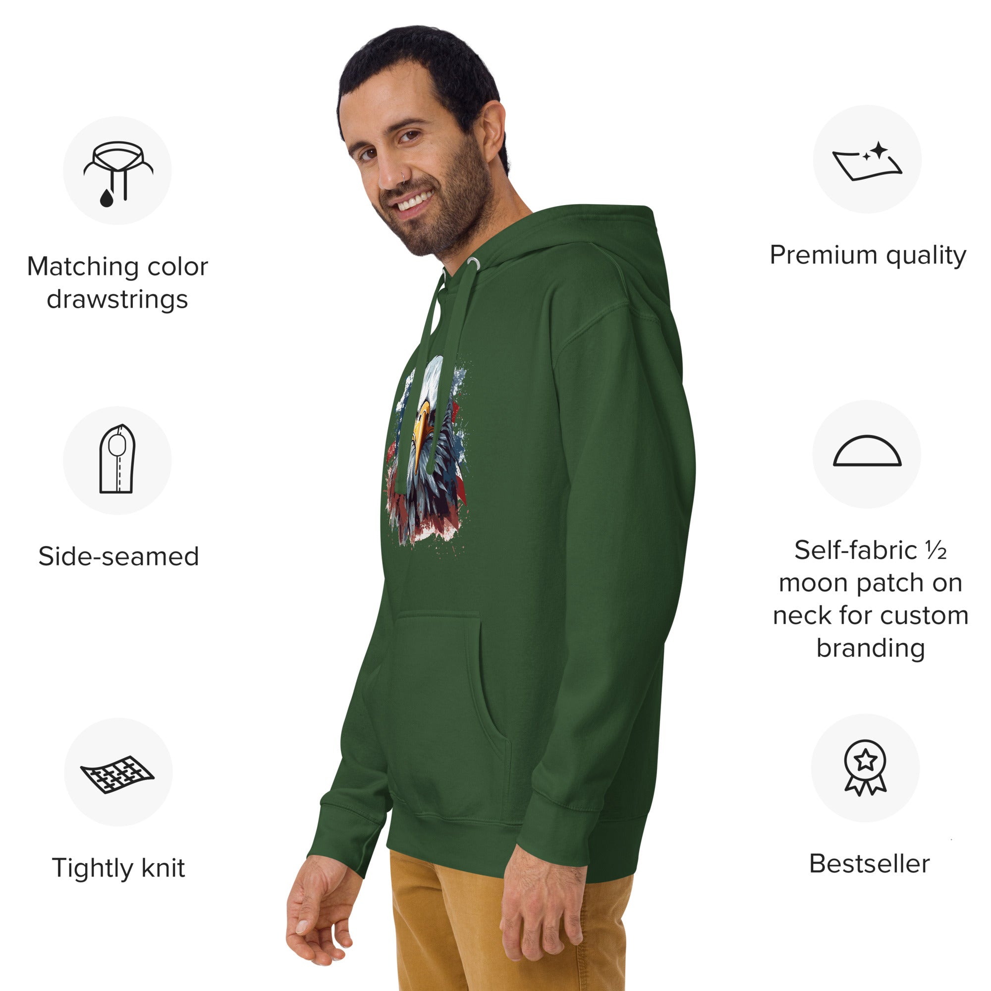 Unisex Premium Hoodie - Eagle Stare with US Flag