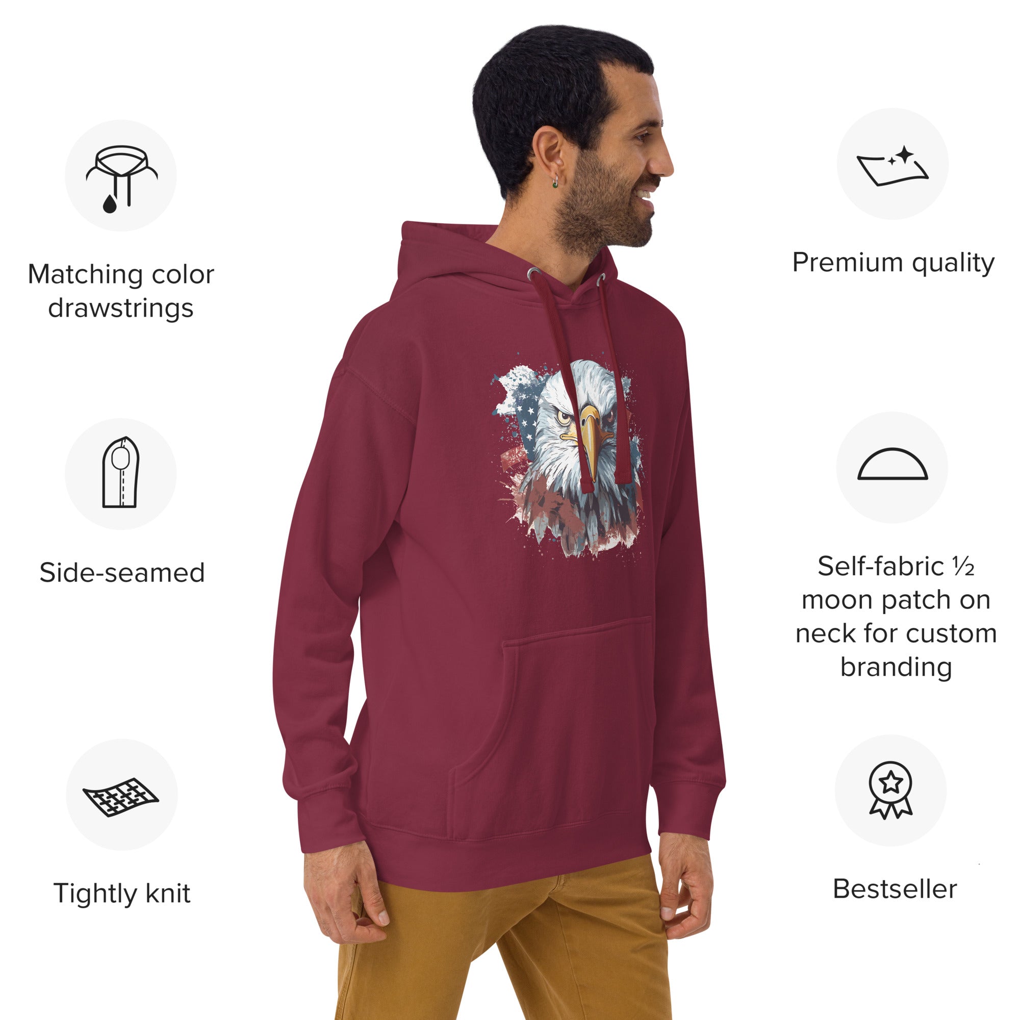 Unisex Premium Hoodie - Eagle Stare with US Flag