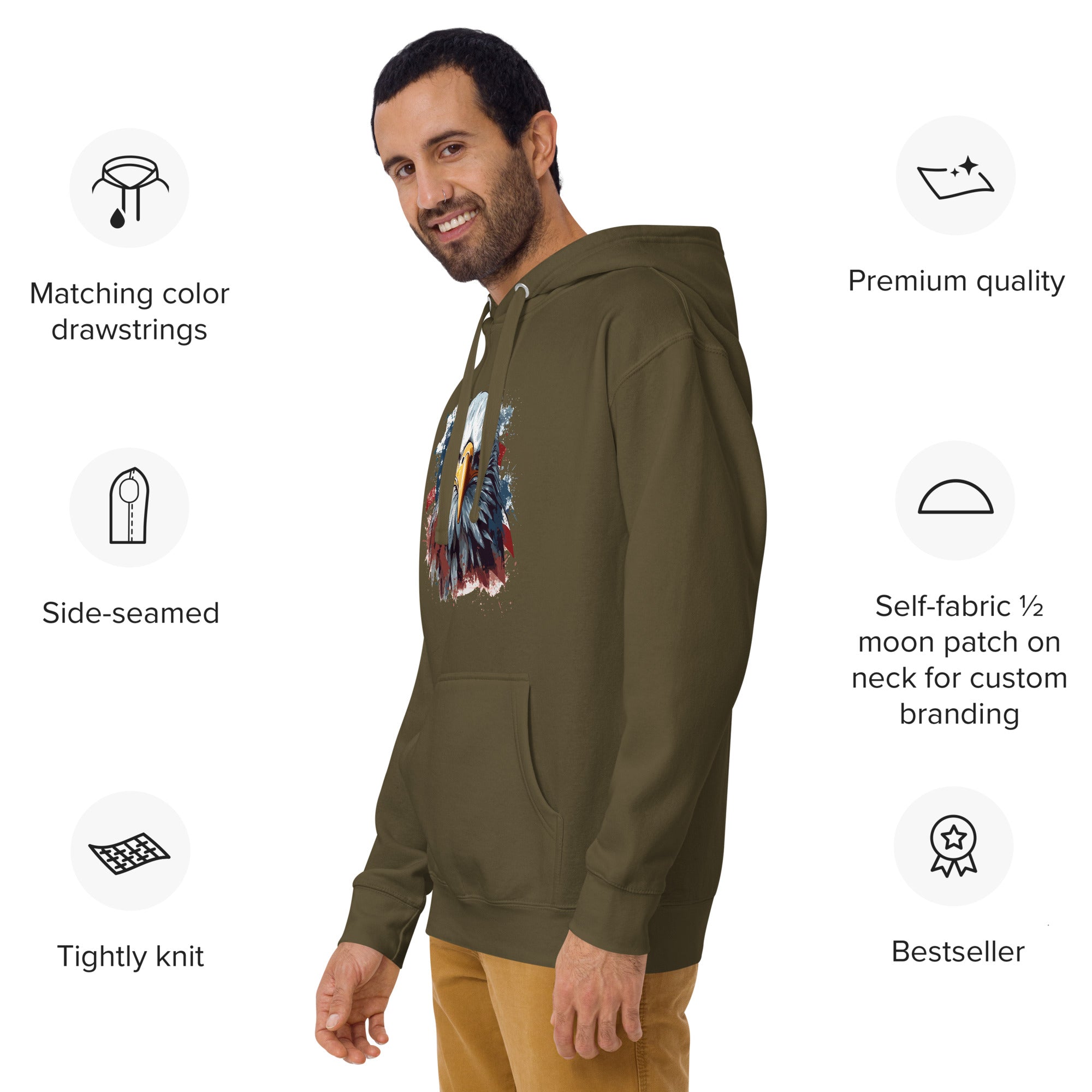 Unisex Premium Hoodie - Eagle Stare with US Flag