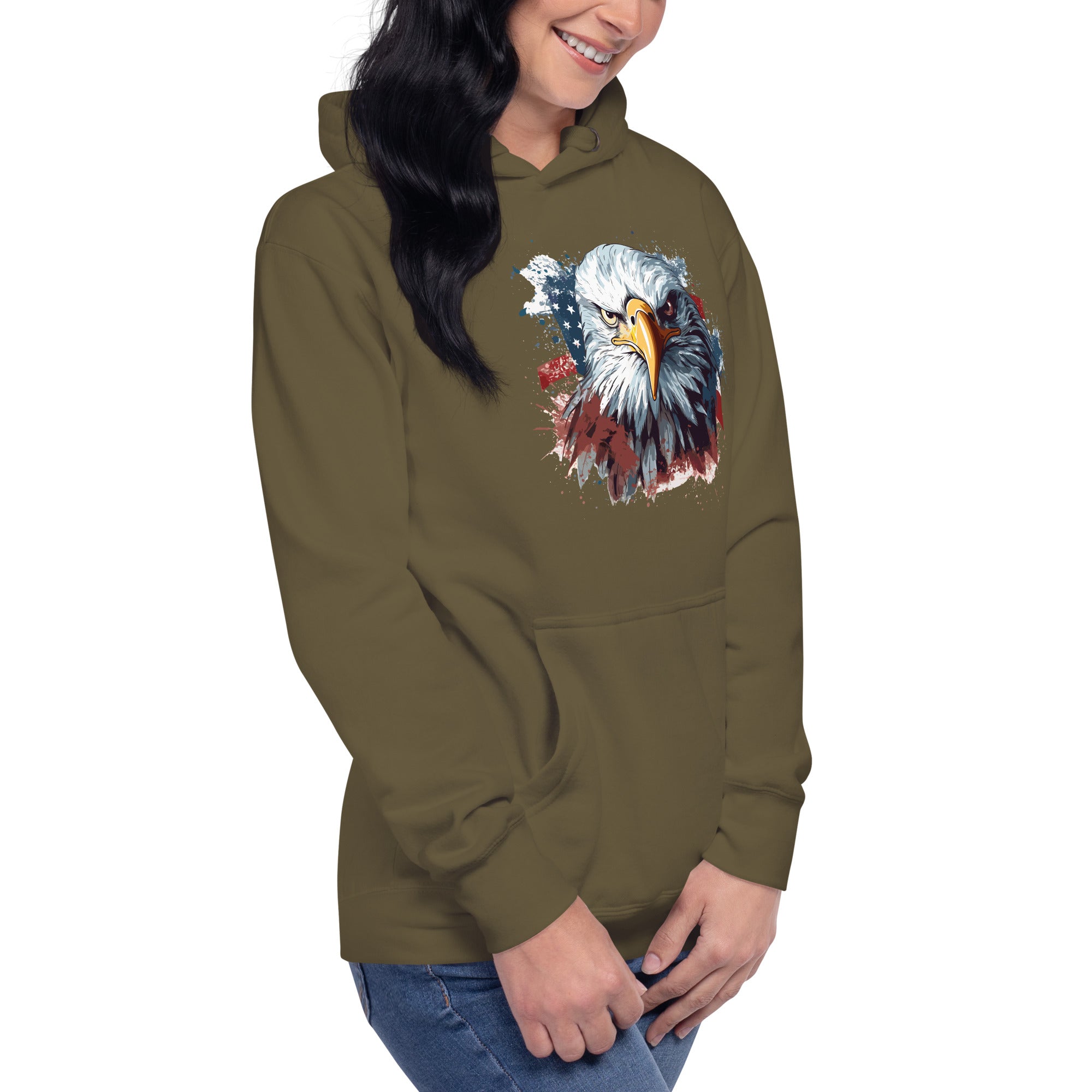 Unisex Premium Hoodie - Eagle Stare with US Flag