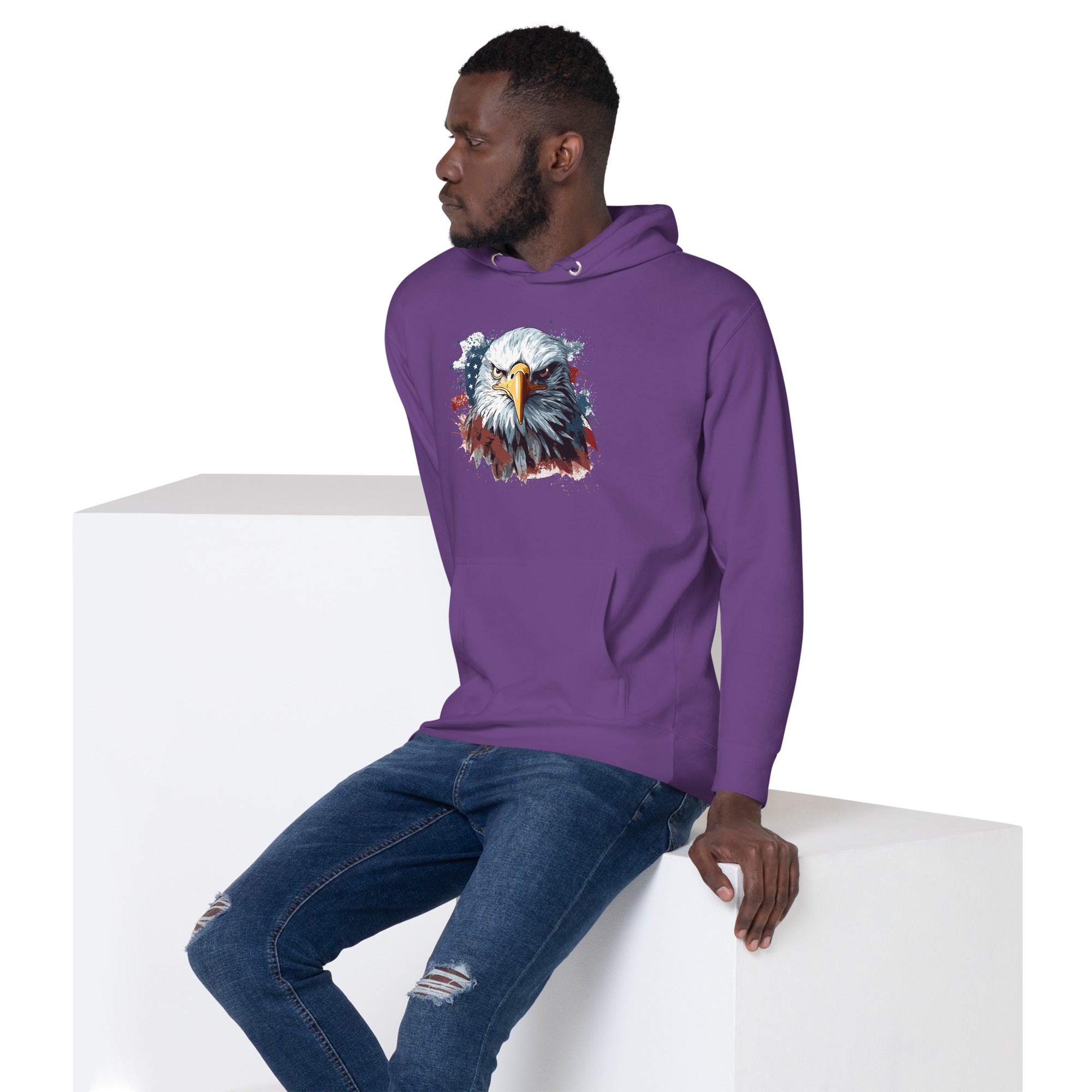 Unisex Premium Hoodie - Eagle Stare with US Flag