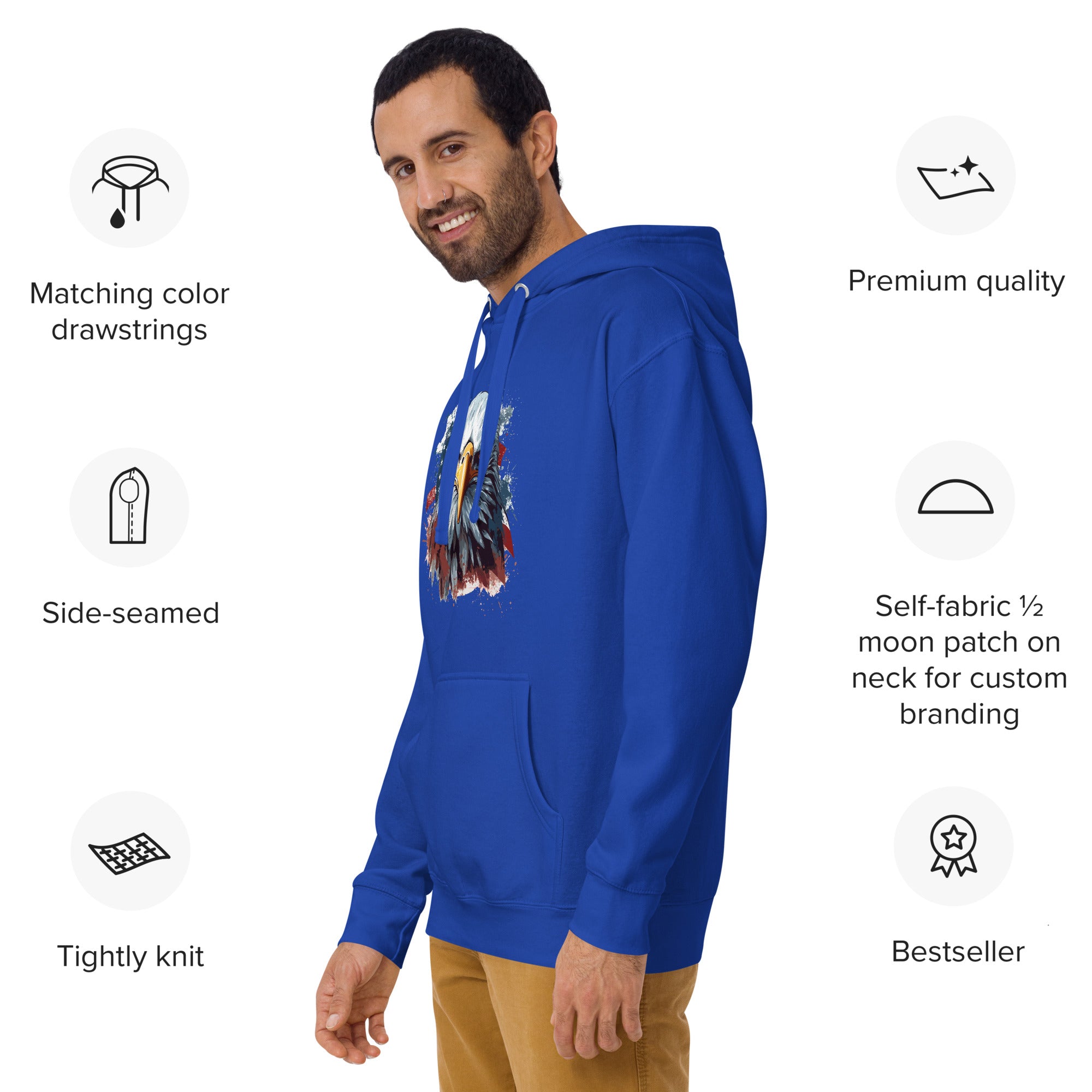 Unisex Premium Hoodie - Eagle Stare with US Flag