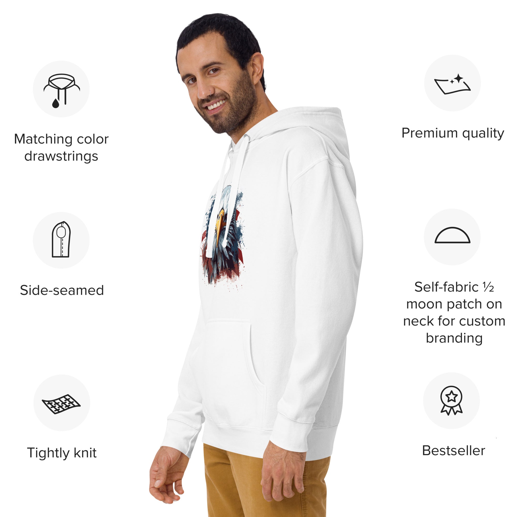Unisex Premium Hoodie - Eagle Stare with US Flag